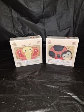 Kids 2-Pack Wooden Puzzles - Red & Yellow Insect Designs
